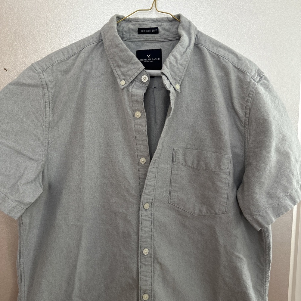American Eagle Soft Mens Grey Short Sleeve Shirt 100% Cotton‎ Size Large - Picture 3 of 9